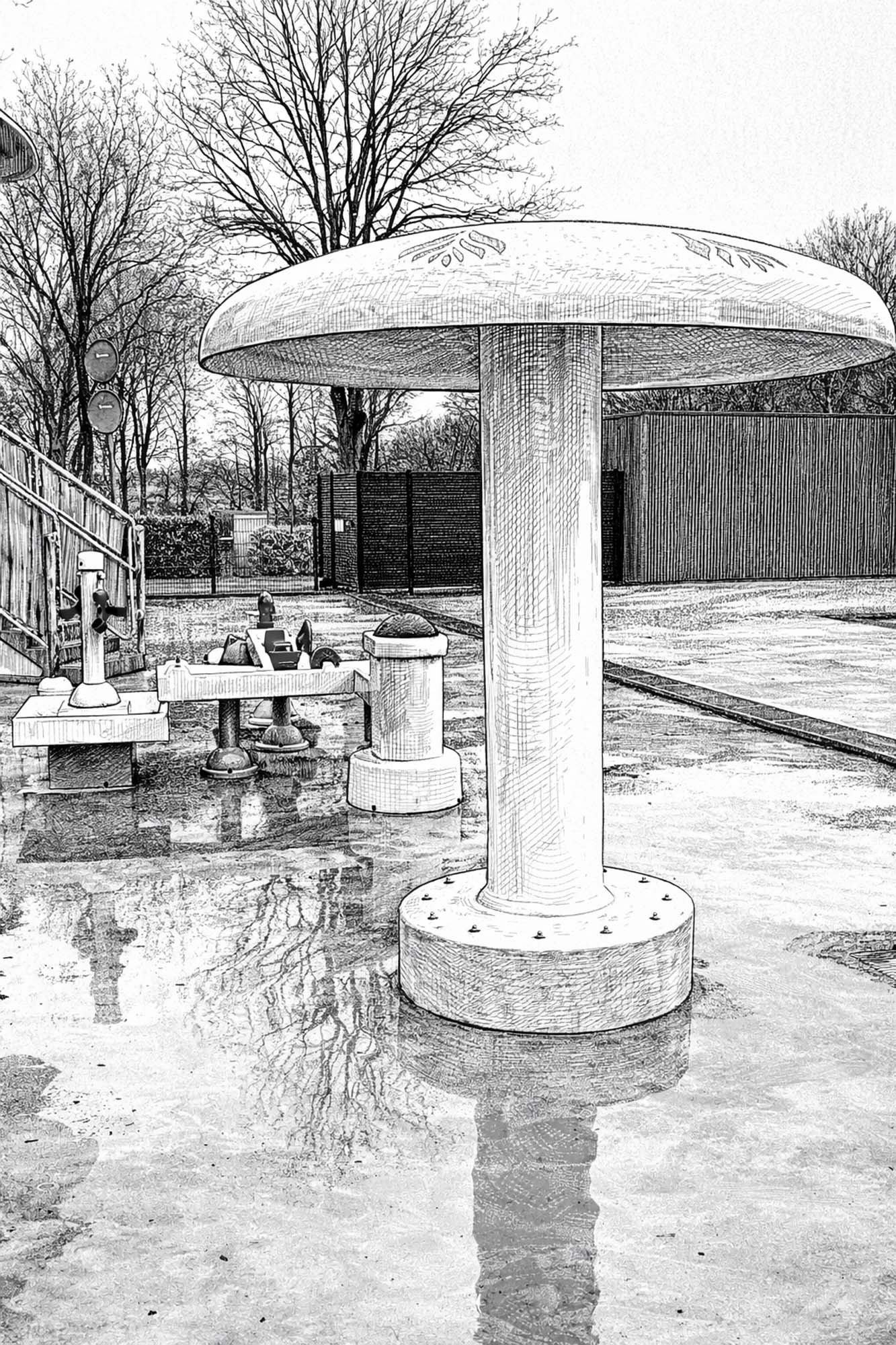 Schwimmbad-Upgrade: Pilz mit Wasserfall